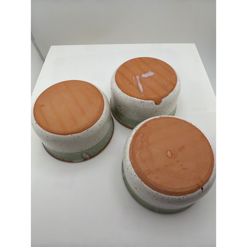 Set of 3 Stoneware Ramekins Terracotta Green Speckled Cream Ceramic Small Bowls - Picture 2 of 5